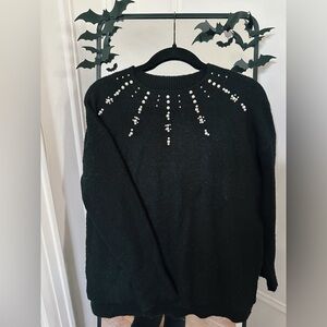 LOFT Black Sweater with Pearl Details